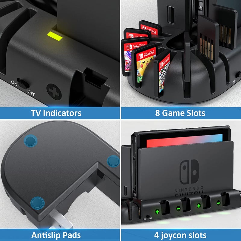 KDD Switch Controller Charger Dock Station Compatible with Nintendo Switch Accessories & OLED Model Joycons, KDD Joycon Charging Dock Station with Upgraded 8 Game Storages, Game Accessories - Image 5